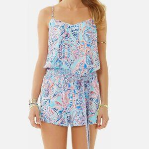 Lilly Pulitzer Dusk Shell Me About It Engineered Tie Waist Short Romper